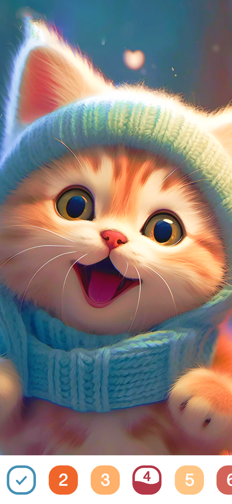 Cute Color - Color by Number - An adorable kitten wearing a blue knitted hat and scarf in a color by number game.