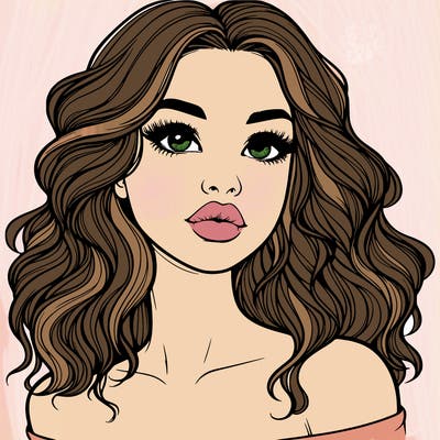 realistic girl with wavy hair and lips