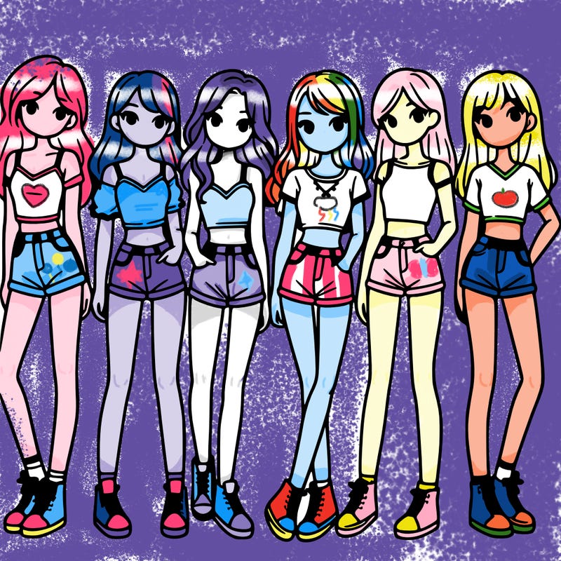 a group of girls wearing crop tops and shorts