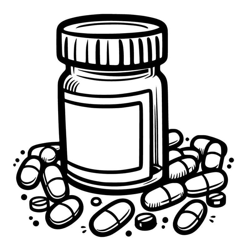 pill bottle with pills scattered all around