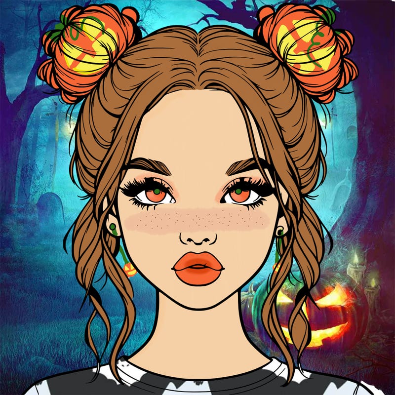 realistic girl with two buns in hair and lips