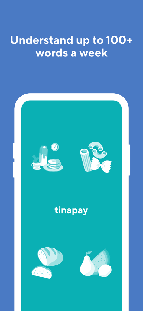 Tagalog Learning: Vocabulary - Una pantalla de aprendizaje de vocabulario tagalo con la palabra tinapay y alimentos ilustrados