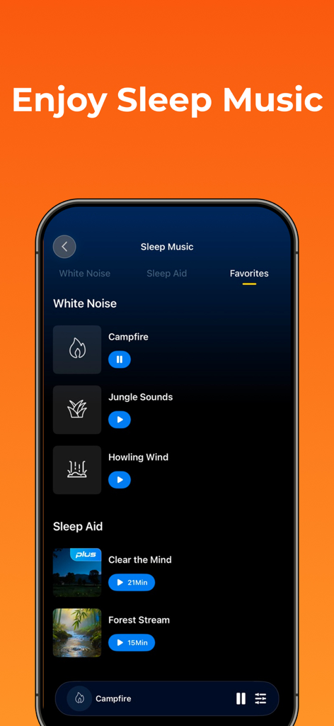 Runmefit - Runmefit app interface displaying various white noise and sleep aid music options for better sleep quality