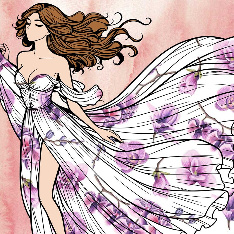 realistic woman in dress flowing the the wind