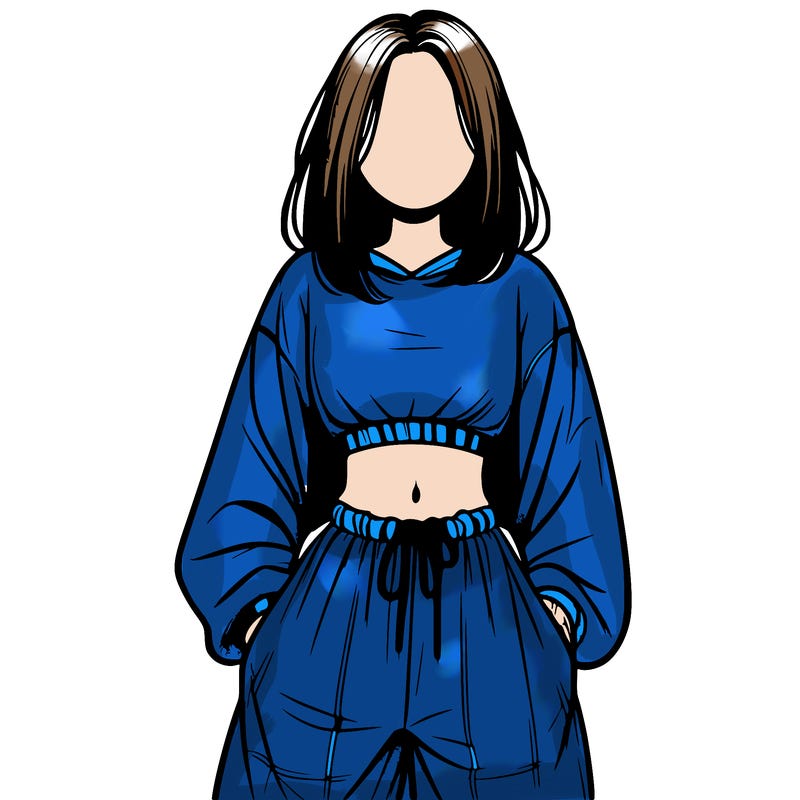 realistic girl faceless with baggy pants and a crop top