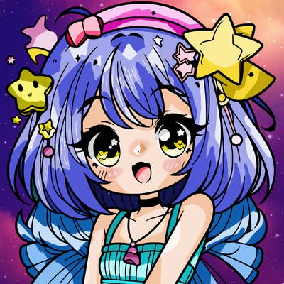 cute anime girl with star accessories