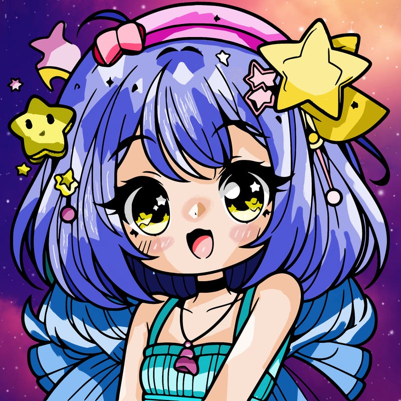 cute anime girl with star accessories