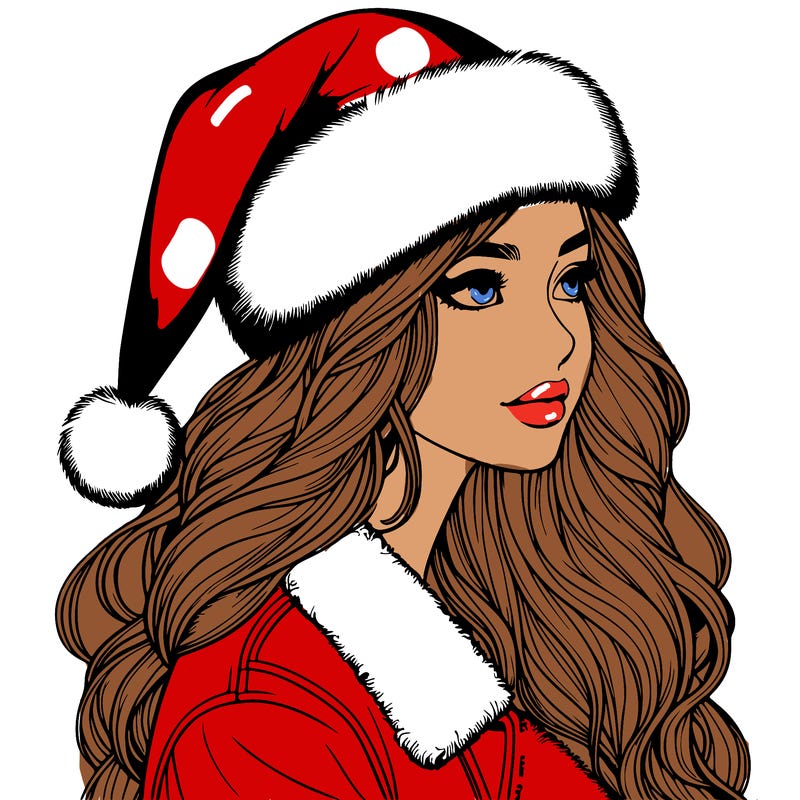 realistic girl in santa hat