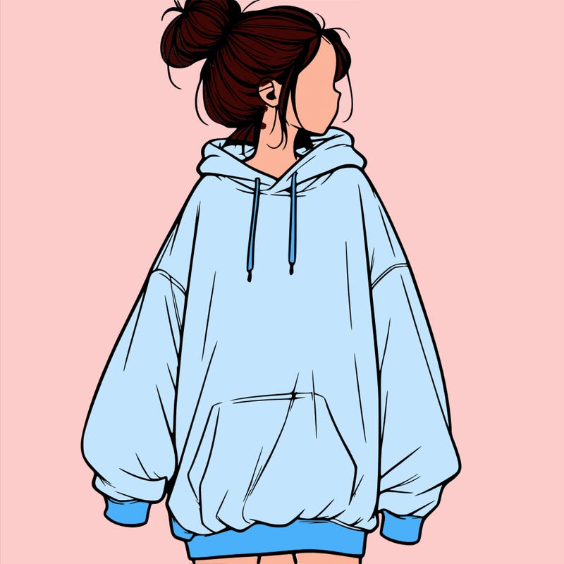 realistic girl with a oversized sweatshirt on and a bun