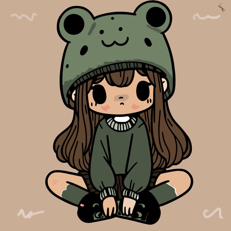 a girl wearing a frog hat and some frog socks