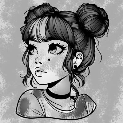 realistic girl with spacebuns