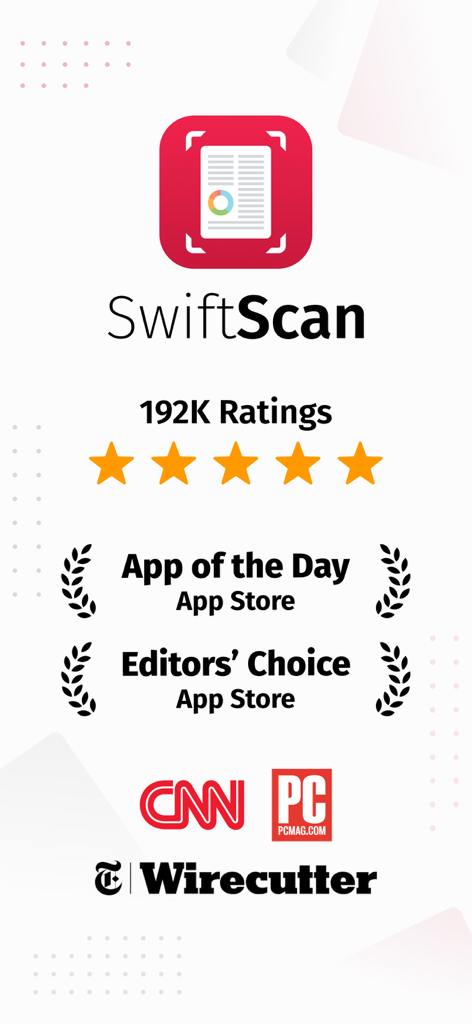 SwiftScan AI Document Scanner - SwiftScan AI Document Scanner app ratings and awards display from App Store CNN and PCMag