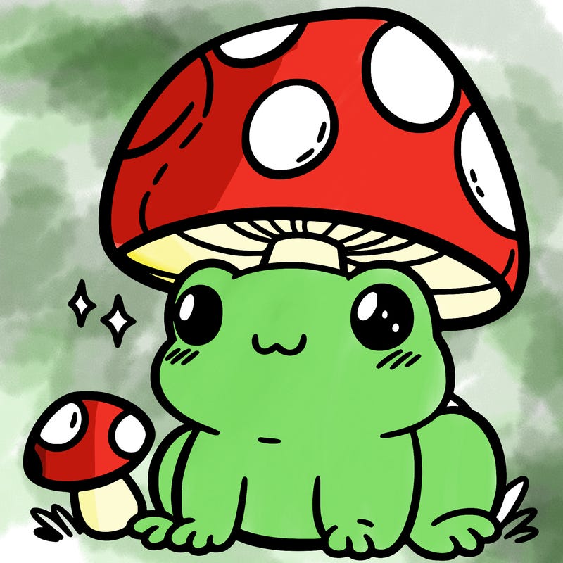 a cute frog with a mushroom hat