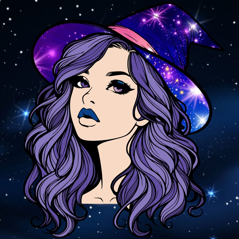realistic witch girl with wavy hair and lips