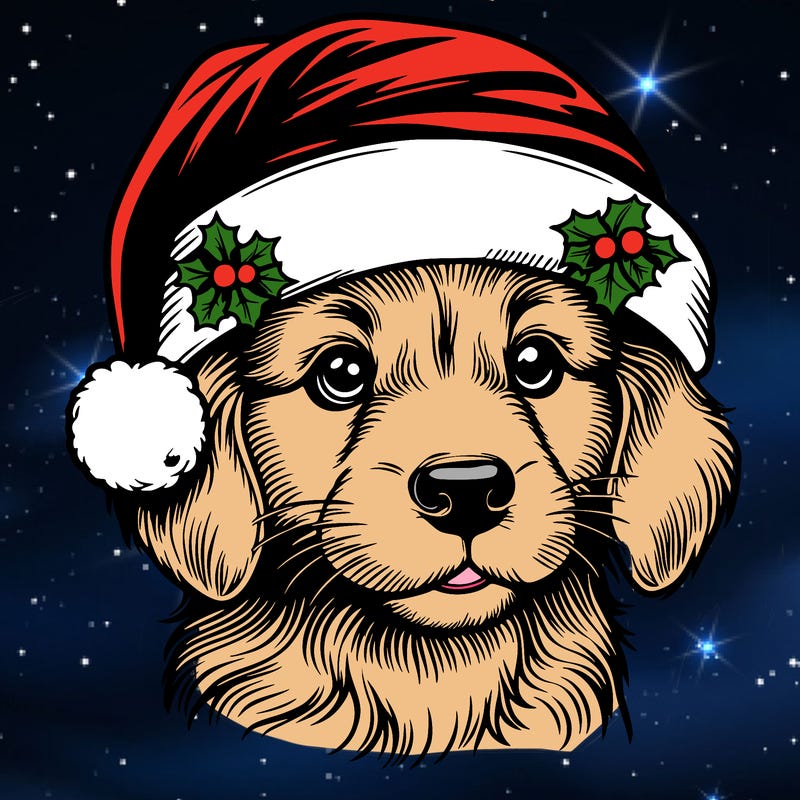 realistic dog wearing a santa hat