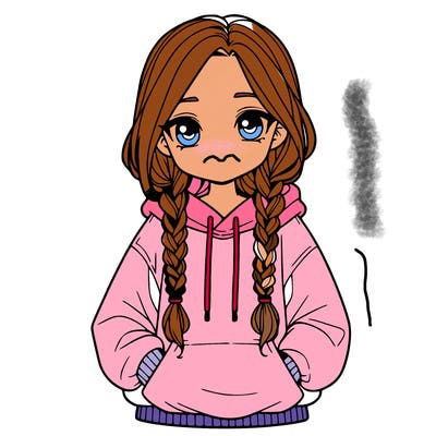 a realistic girl with a oversized hoodie and she has braids