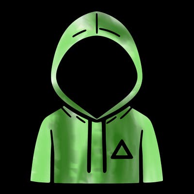 a person with non face waering a hoodie with a small triangle symbol