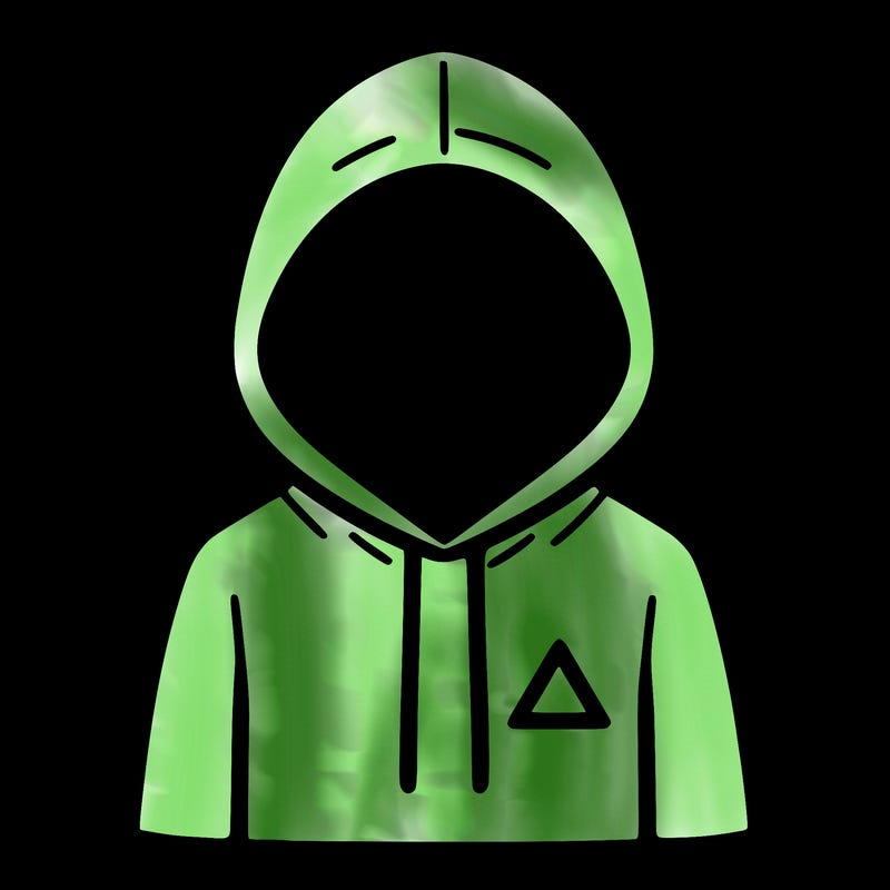 a person with non face waering a hoodie with a small triangle symbol