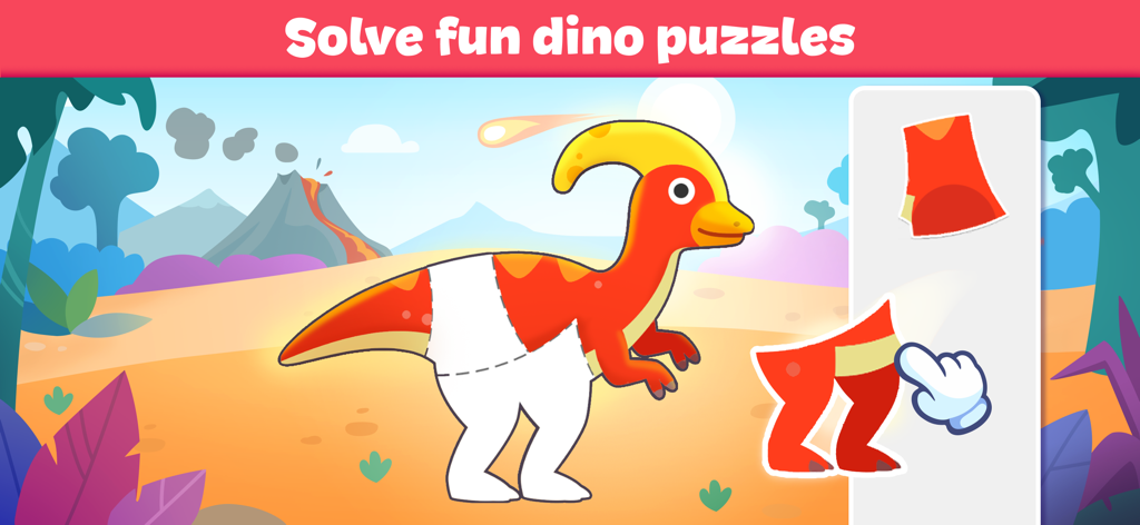 Dinosaur Games: Kids Learning - A child solving a colorful dinosaur puzzle in an educational learning game