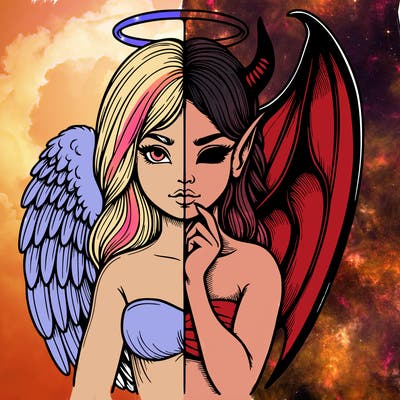 realistic angel half demon