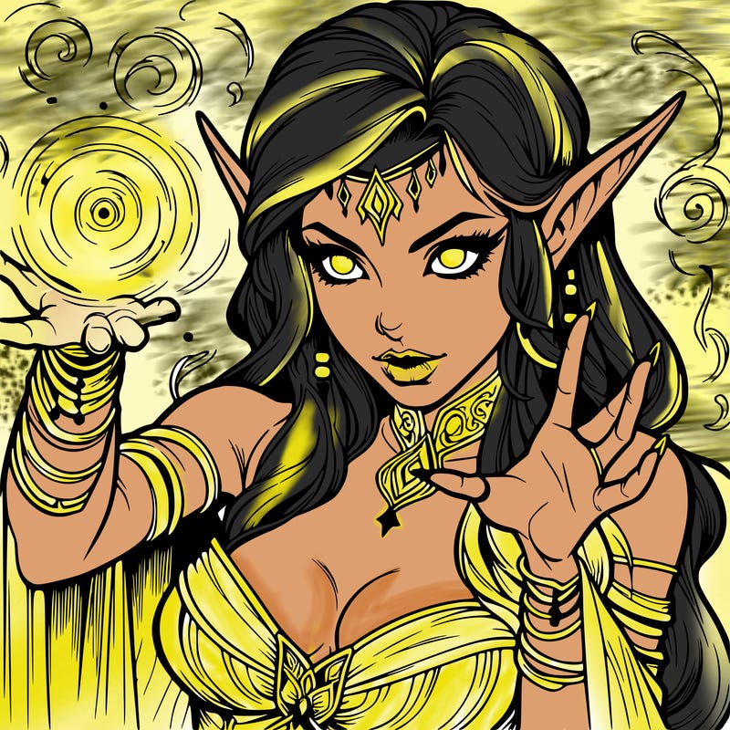 realistic scary beautiful elf sorceress casting spell
