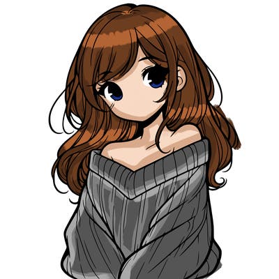 shy pretty girl wearing a sweater that is falling off one shoulder portrait