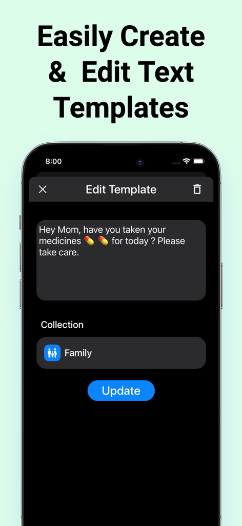 Paste Keyboard : Text Shortcut - Interface for creating and editing custom text templates in the Paste Keyboard app on iPhone