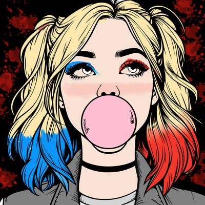 realististic girl blowing bubble -gum