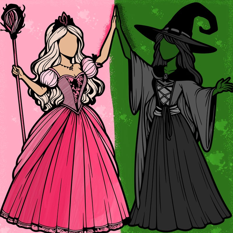 detailed realistic split of a princess and a witch