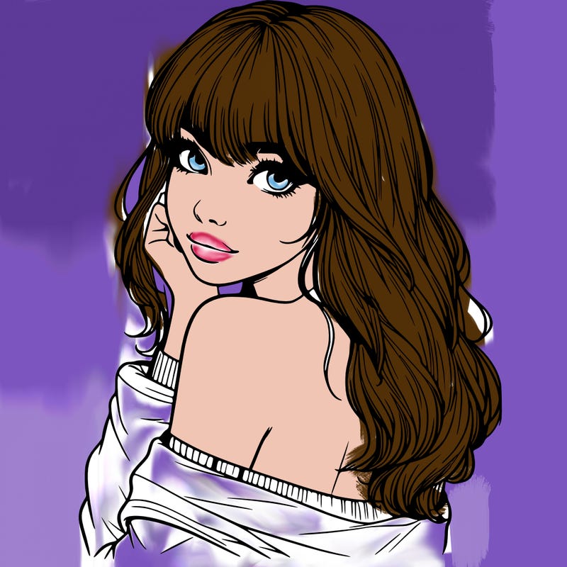 realistic girl with bangs looking over her shoulder