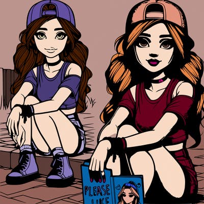 a realistic teenage girl wearing a short and a crop to with a ponytail with some caps and bracelet holding a please like book with sitting on th street