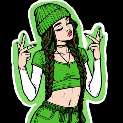 realistic teenage girl with braids and a beanie and crop top doing 🫶🏼