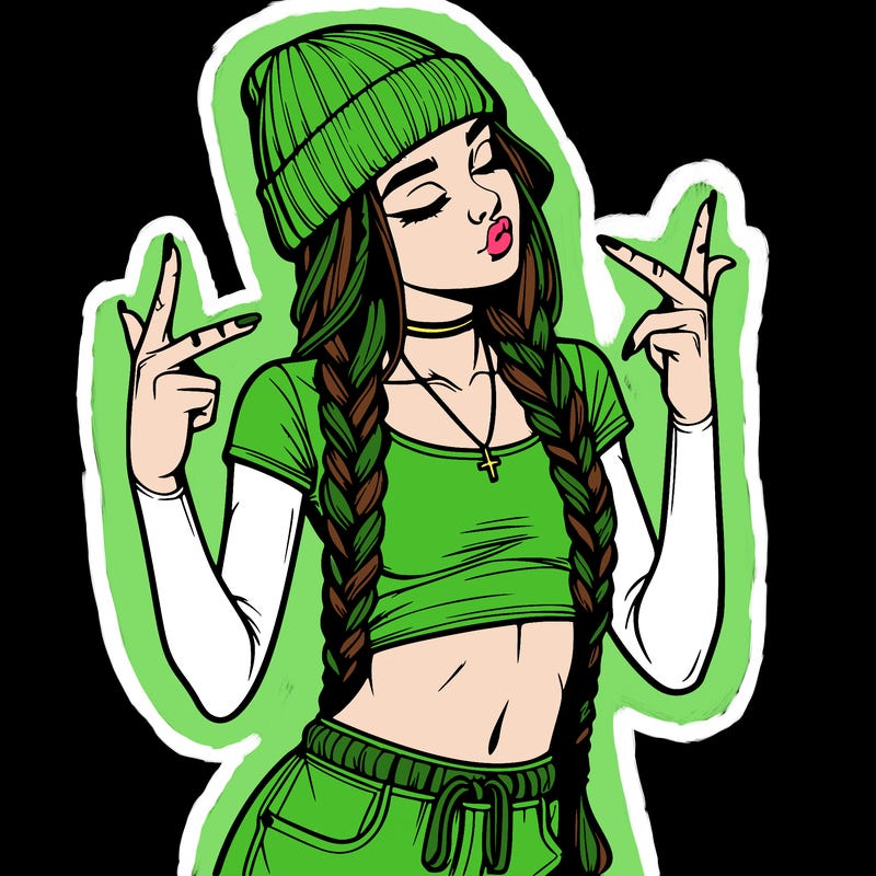 realistic teenage girl with braids and a beanie and crop top doing 🫶🏼