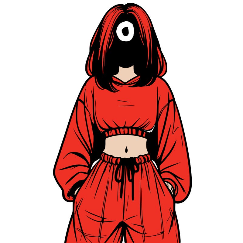realistic girl faceless with baggy pants and a crop top