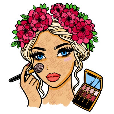 makeup model with flowers in her hair