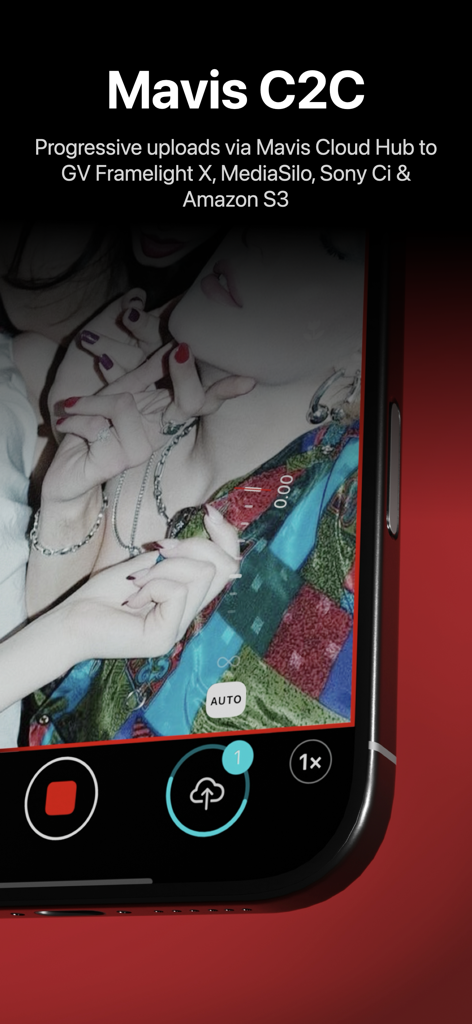 Mavis - Camera - Interface of Mavis Camera app demonstrating progressive cloud uploads during video recording