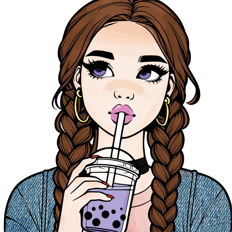 realistic girl with braided hair drinking boba