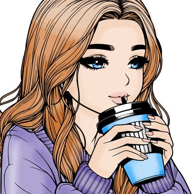realistic girl drinking coffee