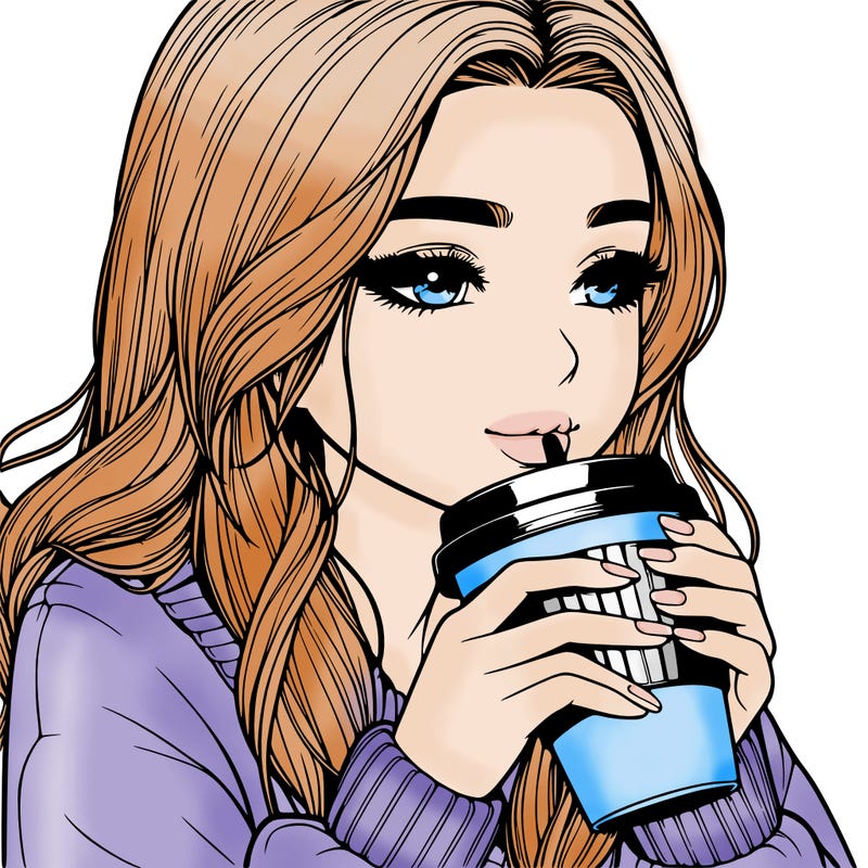 realistic girl drinking coffee