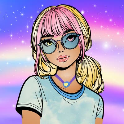 realistic girl with freckles and clear glasses