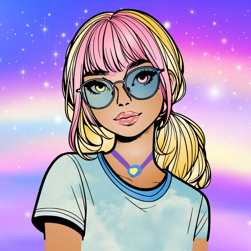 realistic girl with freckles and clear glasses