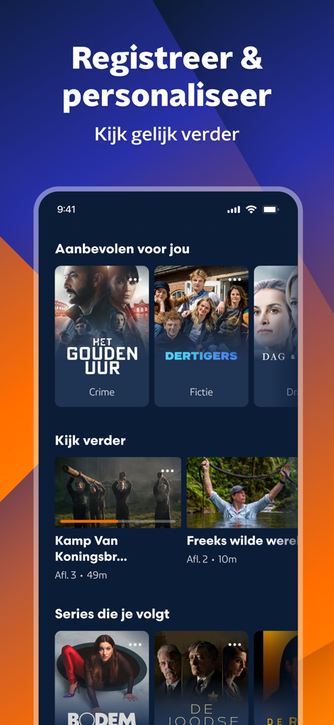 Interfaz de la aplicación NPO Start que muestra recomendaciones personalizadas de programas holandeses