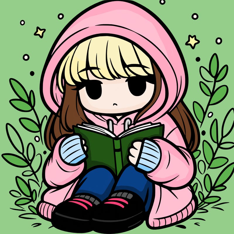 girl in oversized hoodie reading a book