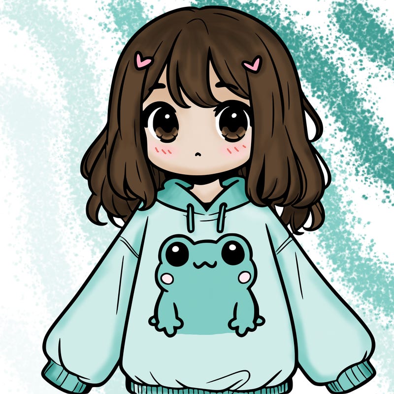 girl wearing frogging sweatshirt