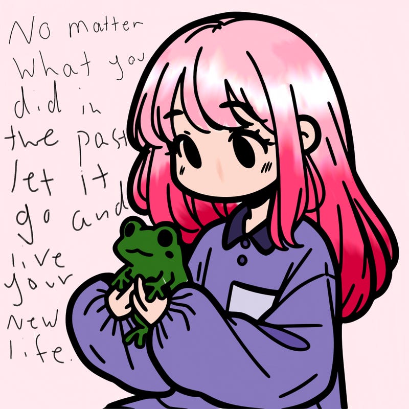 girl with long hair and a oversized shirt. and she is holding a frog