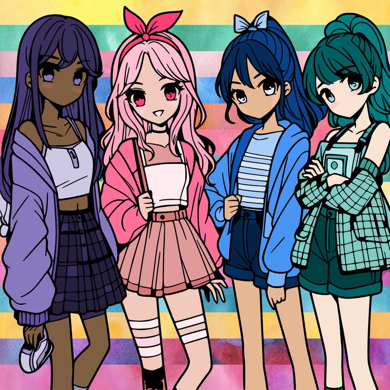 teen manga girls group of 4