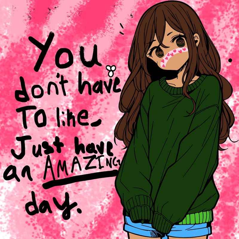 manga teen girl  in a sweater and baggy pants