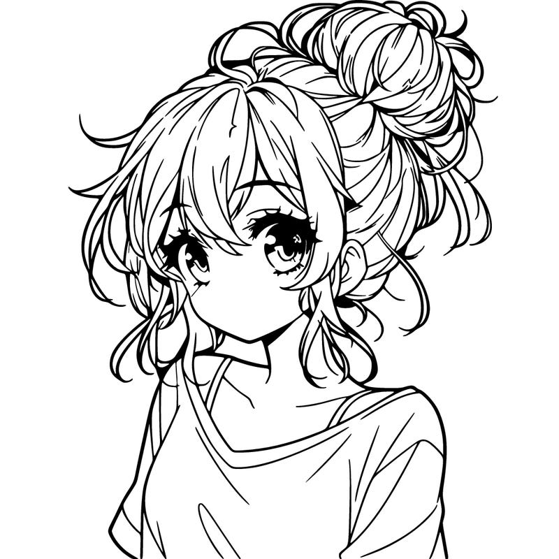 a beautiful anime girl with a messy bun