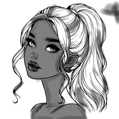 realistic girl with a ponytail on her hair and lips