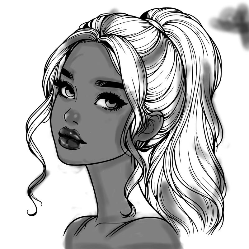 realistic girl with a ponytail on her hair and lips